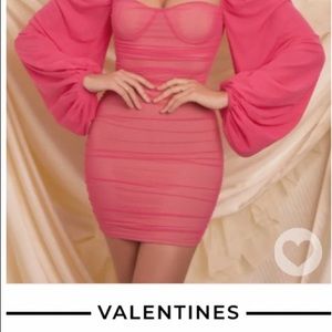 Sexy Pink dress with puff sleeves